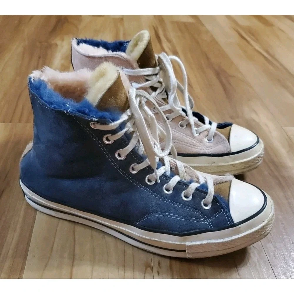 Converse Chuck 70 High Suede Fur Size W 10.5 M 8.5 Navy Blue Pink 166319C